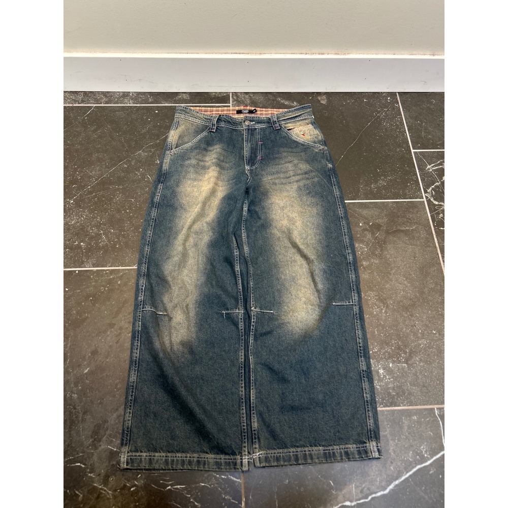 Jaded London LDN Baggy Jeans Mens W34 Blue Sandblasted Wide Leg Y2K Skate Denim